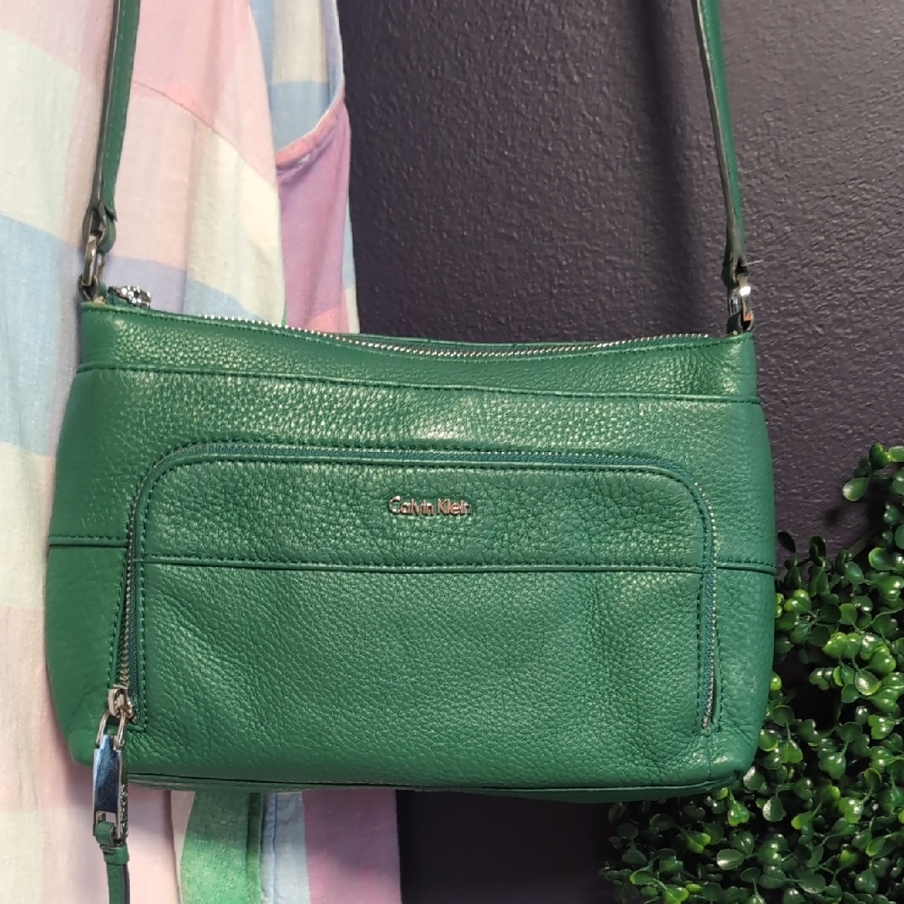Soft Green Pebble Leather Crossbody By Calvin Klein